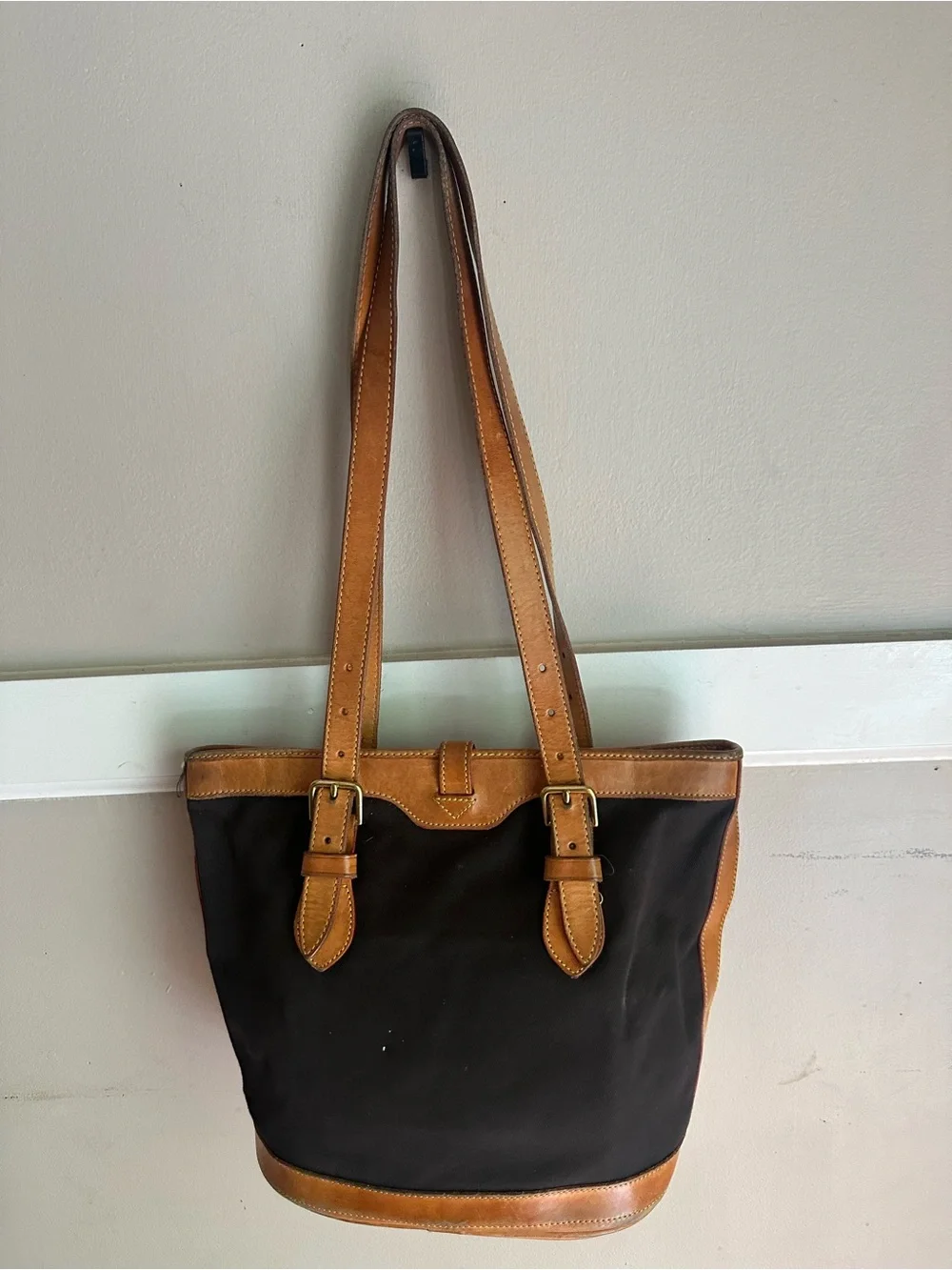 Vintage Dooney & Bourke Cabriolet Black Fabric and Leather Tote Bag Made in USA